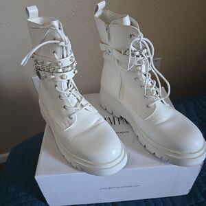 White Pearl Studded Women's Boots